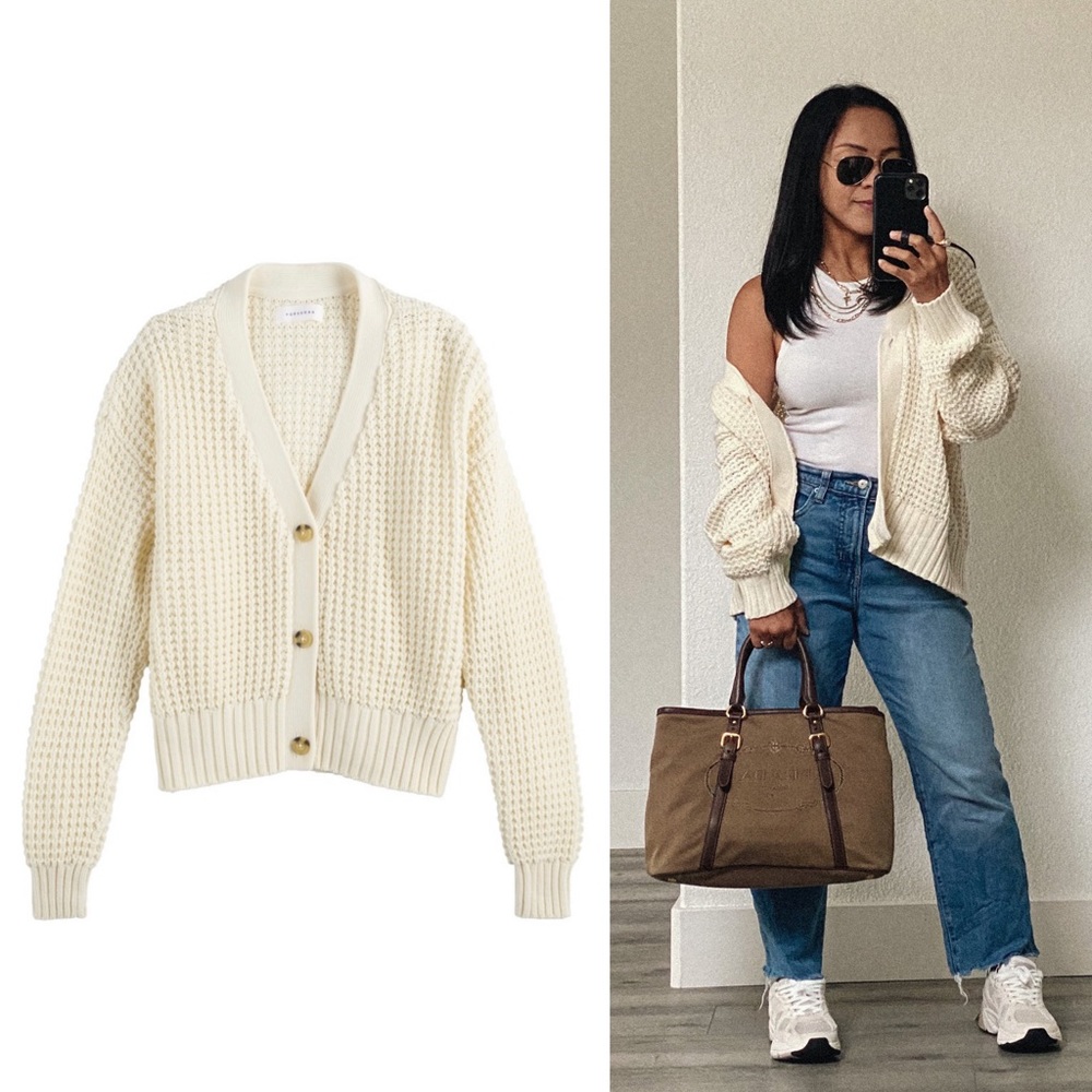 Button Front V Neck Cardigan